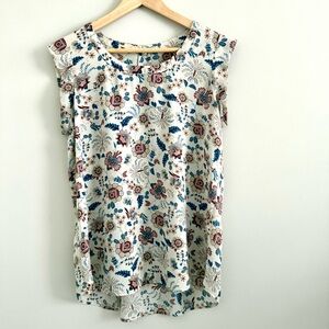 Pleione Floral Double Pleat Cap Sleeve Blouse Small